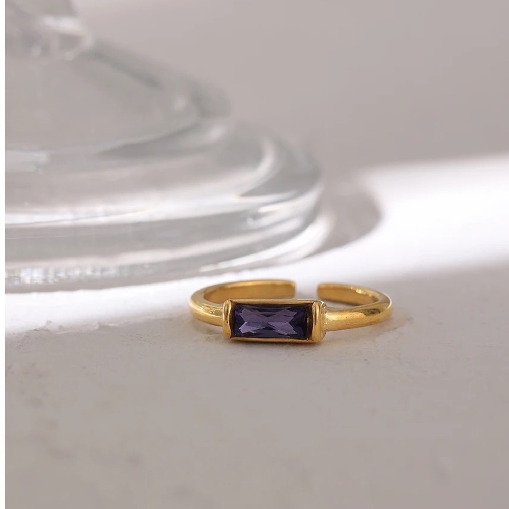 Dainty Gold and purple stacking ring